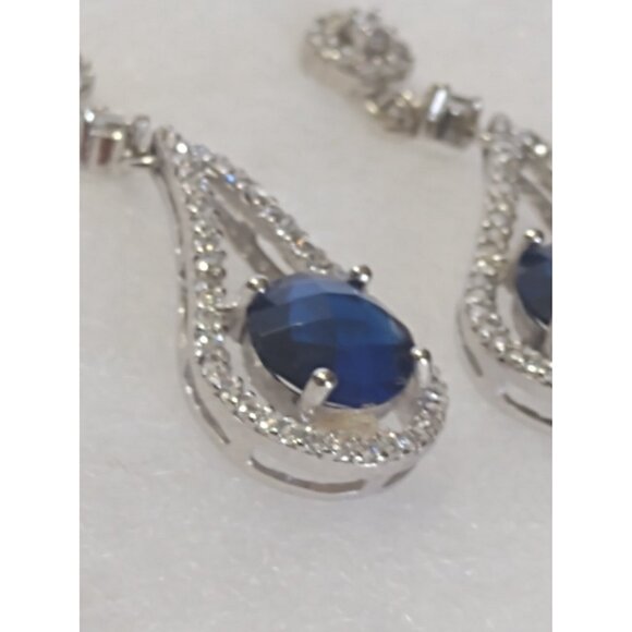 Women's Sterling Silver Blue Sapphire & Cubic Zirconia Bridal Earrings NEW - Picture 8 of 13